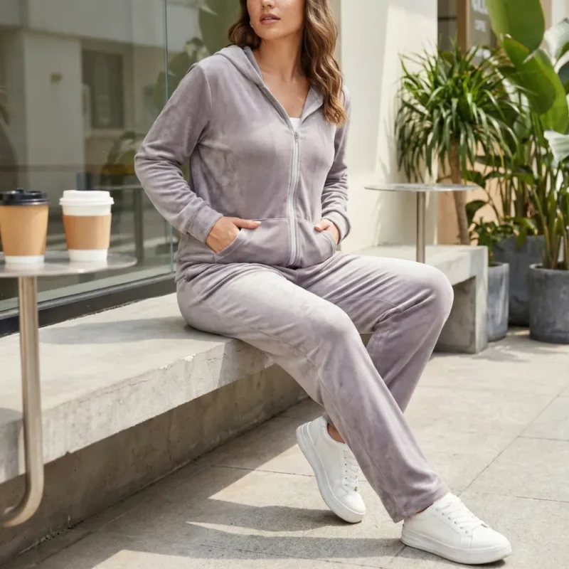 Set casual sportivo in velluto 2 pezzi